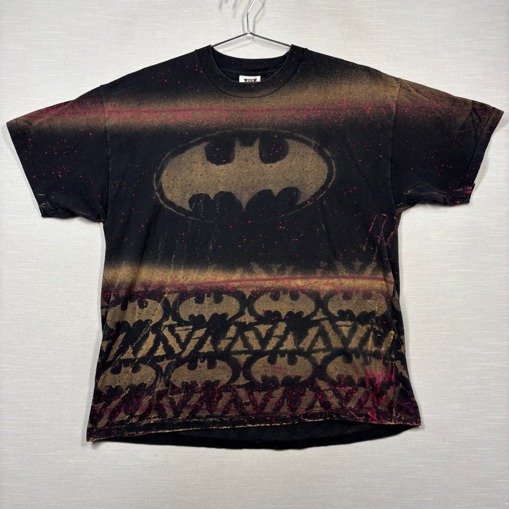 Vintage Batman Shirt Mens XL Black Tie Dye AOP USA Single Stitch 90s